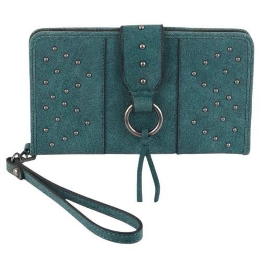 Justin Turquoise Studded Wristlet Wallet Leather Western Slim Wallet NEW
